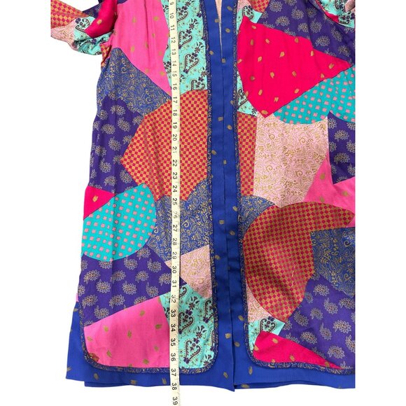 Vintage Jeanne Marc Patchwork Long  Jacket Cardigan Duster 80s Womens Size L - Picture 6 of 8